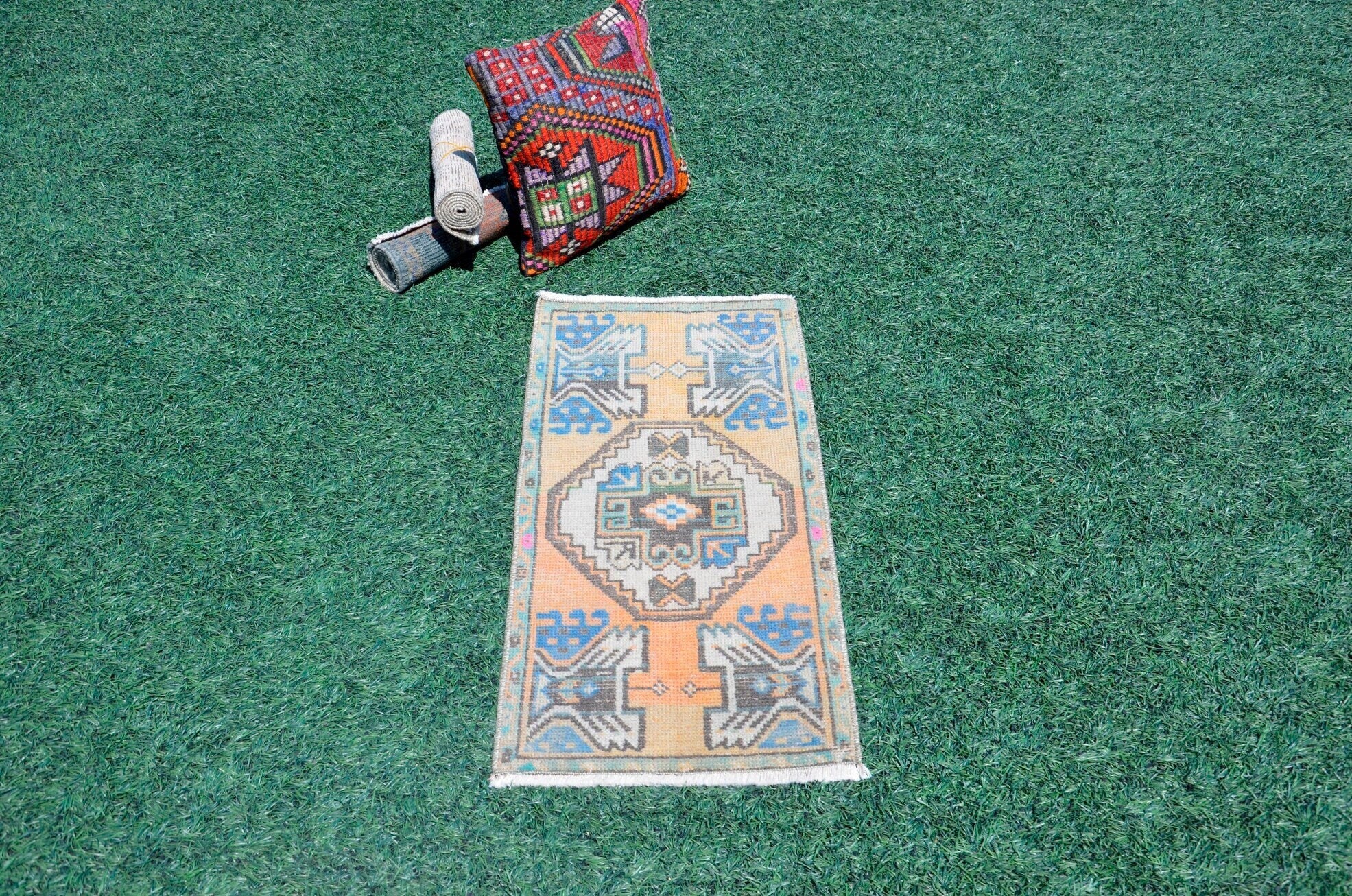 Handmade Turkish Vintage small area rug doormat for home decor, bathroom rug, area oushak rug bathroom mat kitchen kilim rug, rug 2,9X1,6, 665486