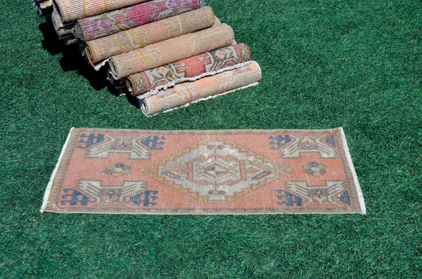 Natural Turkish Vintage small area rug doormat for home decor, bathroom rug, area oushak rug bathroom mat kitchen kilim rug, rug 3.2X1.5, 665554