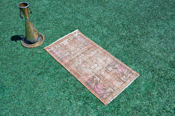 Vintage Handmade Turkish small area rug doormat for home decor, bathroom rug, area oushak rug bathroom mat kitchen kilim rug, rug 3X1.6, 665485