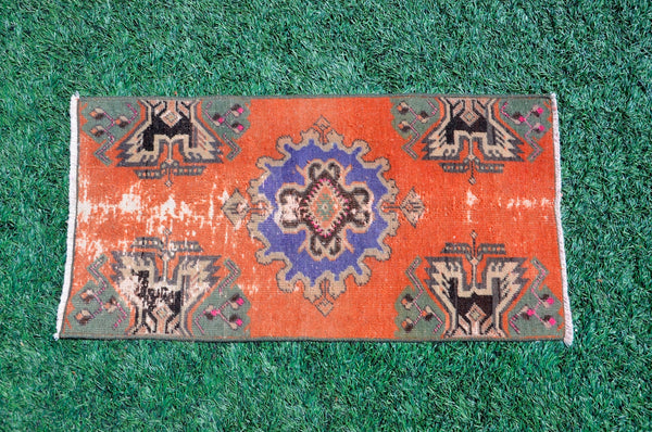 Vintage Handmade Turkish small area rug doormat for home decor, bathroom rug, area oushak rug bathroom mat kitchen kilim rug, rug 2.10X1.6, 665494