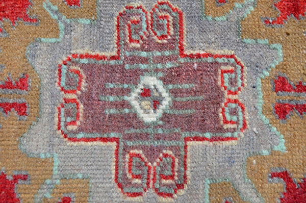 Handmade Turkish Vintage small area rug doormat for home decor, bathroom rug, area oushak rug bathroom mat kitchen kilim rug, rug 3.7x1.7, 665536