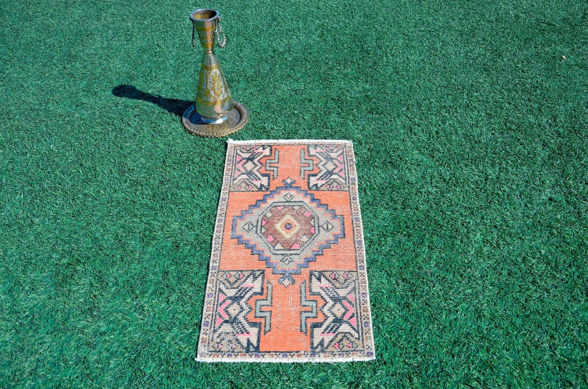 Vintage Handmade Turkish small area rug doormat for home decor, bathroom rug, area oushak rug bathroom mat kitchen kilim rug, rug 3.1X1.7, 665569