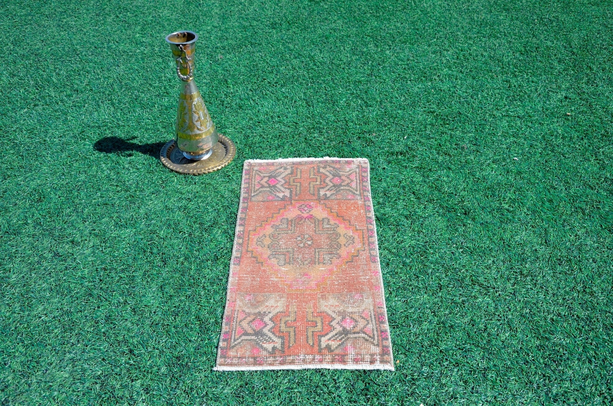 Handmade Turkish Vintage small area rug doormat for home decor, bathroom rug, area oushak rug bathroom mat kitchen kilim rug, rug 2.11x1.5, 665552