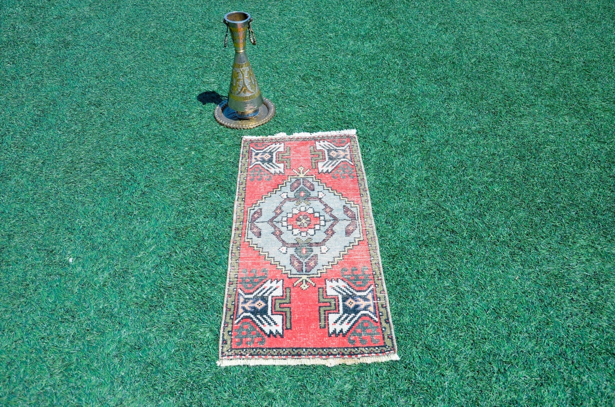 Handmade Turkish Vintage small area rug doormat for home decor, bathroom rug, area oushak rug bathroom mat kitchen kilim rug, rug 3.6x1.7, 665522