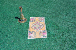 Natural Turkish Vintage small area rug doormat for home decor, bathroom rug, area oushak rug bathroom mat kitchen kilim rug, rug 2.9X1.7, 665511