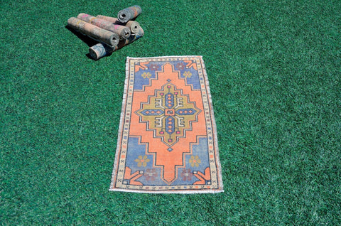 Turkish Handmade Vintage small area rug doormat for home decor, bathroom rug, area oushak rug bathroom mat kitchen kilim rug, rug 3.5X1.9, 665479