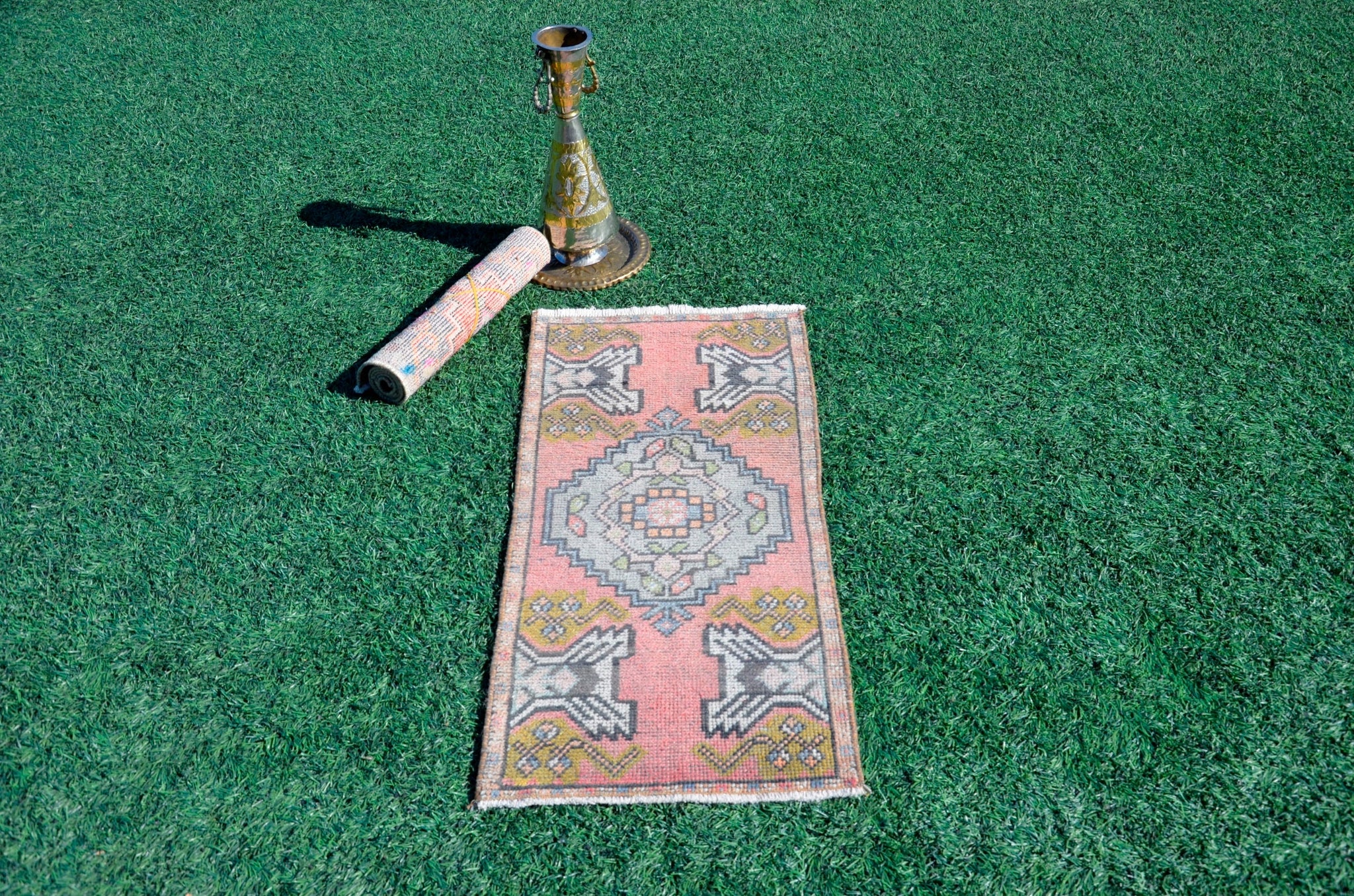 Unique Turkish Vintage small area rug doormat for home decor, bathroom rug, area oushak rug bathroom mat kitchen rug kilim rug, rug 3.4x1.6, 665723