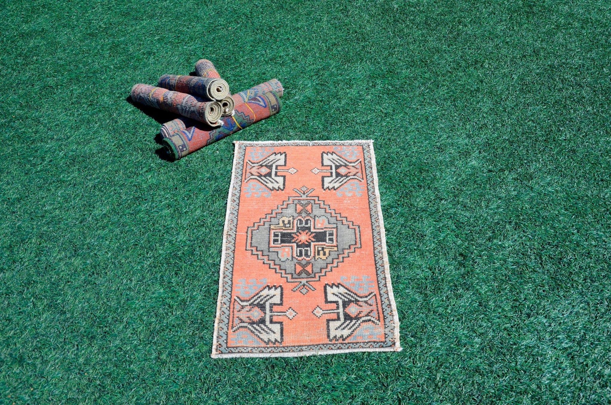 Turkish Handmade Vintage small area rug doormat for home decor, bathroom rug, area oushak rug bathroom mat kitchen kilim rug, rug 3.1x1.8, 665655