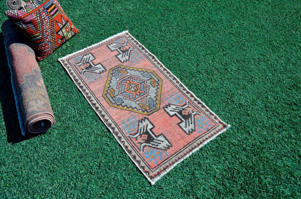 Vintage Handmade Turkish small area rug doormat for home decor, bathroom rug, area oushak rug bathroom mat kitchen kilim rug, rug 3.5x1.9, 665730