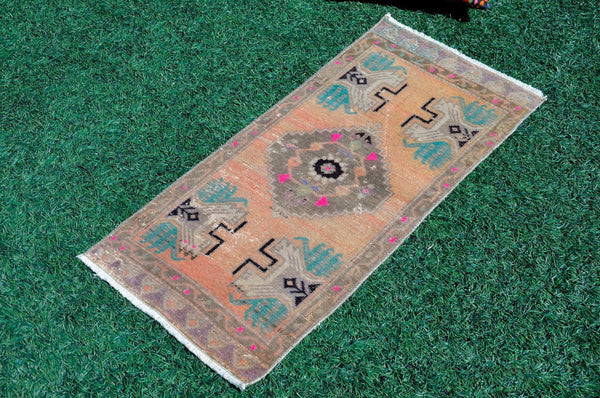 Unique Turkish Vintage small area rug doormat for home decor, bathroom rug, area oushak rug bathroom mat kitchen rug  kilim rug, rug 3,5X1,7, 665473