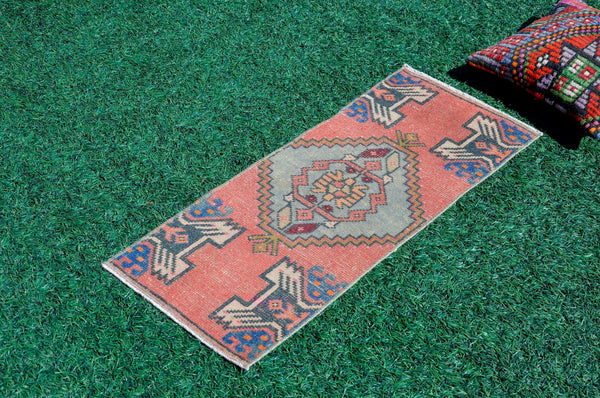 Handmade Turkish Vintage small area rug doormat for home decor, bathroom rug, area oushak rug bathroom mat kitchen kilim rug, rug 3,2X1,4, 665475