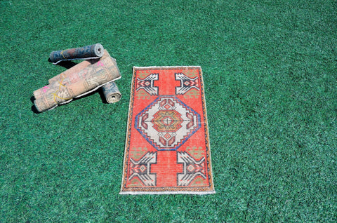Natural Turkish Vintage small area rug doormat for home decor, bathroom rug, area oushak rug bathroom mat kitchen kilim rug, rug 3.2X1.6, 665633