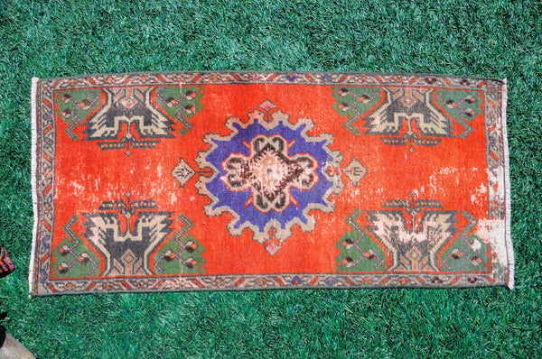 Vintage Handmade Turkish small area rug doormat for home decor, bathroom rug, area oushak rug bathroom mat kitchen kilim rug, rug 3.7X1.8, 665518