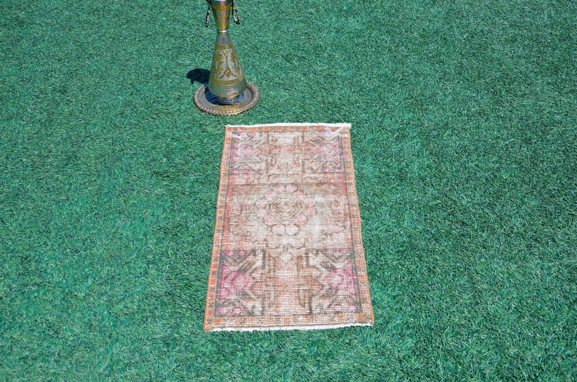 Vintage Handmade Turkish small area rug doormat for home decor, bathroom rug, area oushak rug bathroom mat kitchen kilim rug, rug 3X1.6, 665485