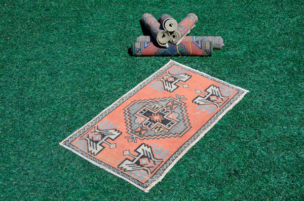 Turkish Handmade Vintage small area rug doormat for home decor, bathroom rug, area oushak rug bathroom mat kitchen kilim rug, rug 3.1x1.8, 665655