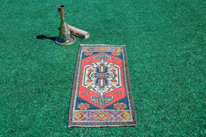 Turkish Handmade Vintage small area rug doormat for home decor, bathroom rug, area oushak rug bathroom mat kitchen kilim rug, rug 4X1.9, 665697