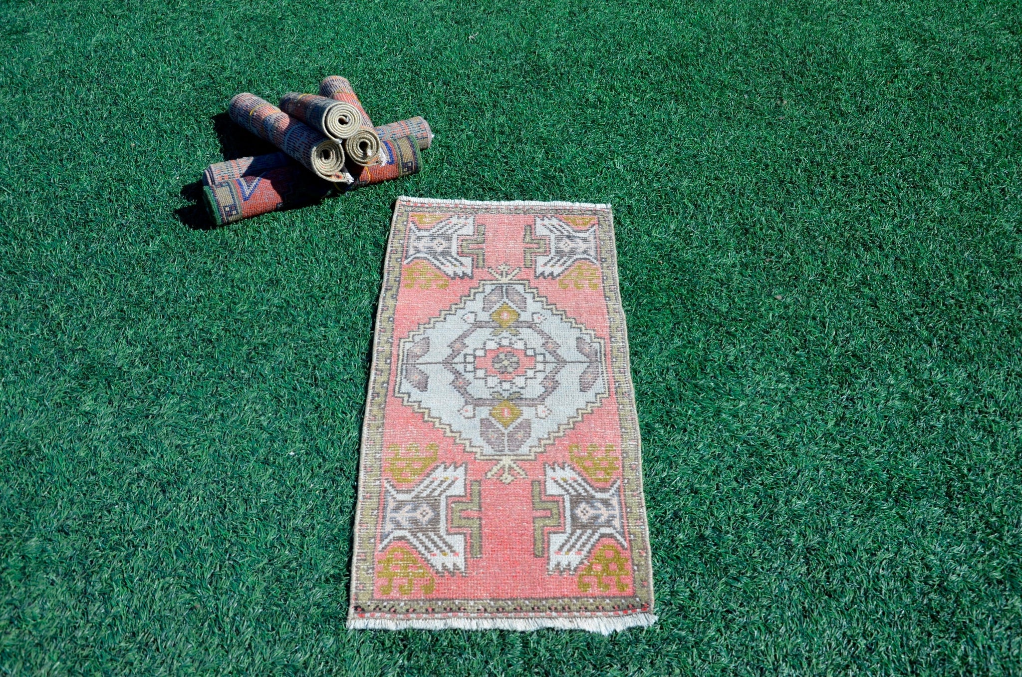 Unique Turkish Vintage small area rug doormat for home decor, bathroom rug, area oushak rug bathroom mat kitchen rug kilim rug, rug 3.5x1.7, 665733