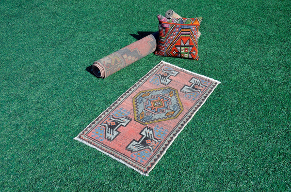 Vintage Handmade Turkish small area rug doormat for home decor, bathroom rug, area oushak rug bathroom mat kitchen kilim rug, rug 3.5x1.9, 665730
