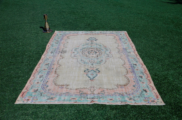 Unique Turkish large Vintage rug for home decor, oversize rug, area rug oushak rug boho rug bedroom kitchen rug  kilim rug, rugs 6x9, 666043