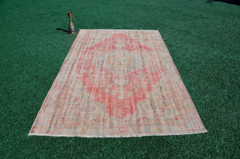 Hand knotted Turkish large Vintage rug for home decor, oversize rug, area rug oushak rug boho bedroom rug kitchen rug  kilim rug, rugs 6x10, 666055
