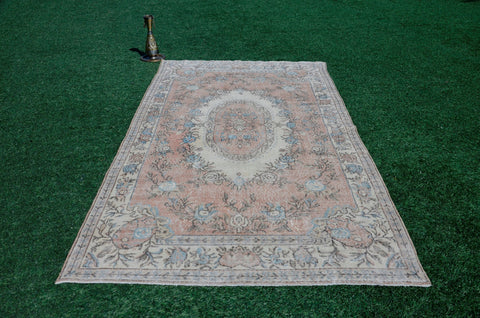 Hand knotted Turkish large Vintage rug for home decor, oversize rug, area rug oushak rug boho bedroom rug kitchen rug  kilim rug, rugs 6x10, 666058