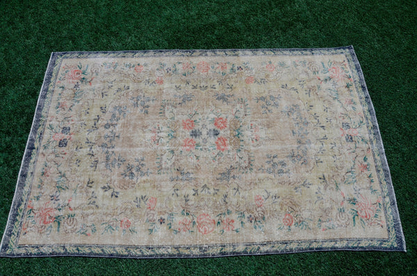 Hand knotted Turkish large Vintage rug for home decor, oversize rug, area rug oushak rug boho bedroom rug kitchen rug  kilim rug, rugs 6x10, 666057