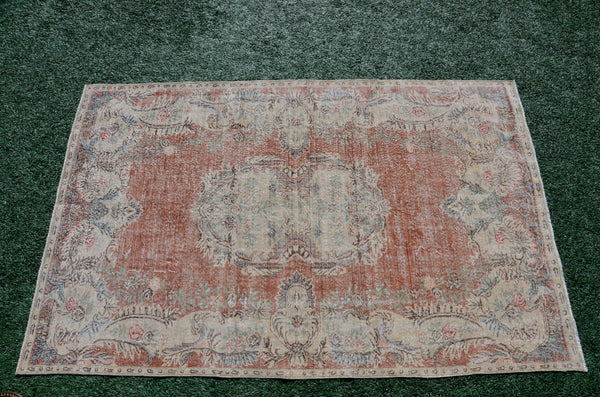 Unique Turkish large Vintage rug for home decor, oversize rug, area rug oushak rug boho rug bedroom kitchen rug  kilim rug, rugs 6x9, 666085