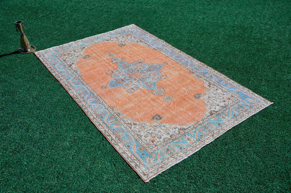 Hand knotted Turkish large Vintage rug for home decor, oversize rug, area rug oushak rug boho rug bedroom kitchen rug  kilim rug, rugs 6x9, 666088
