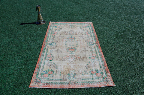 Turkish Handmade Vintage Anatolian rug for home decor, area rug, oushak rug boho rug bedroom rug kitchen rug  bathroom rug kilim, rugs 4x9, 666179