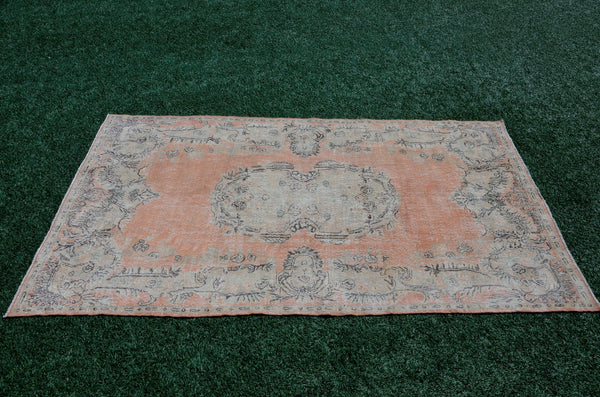 Unique Turkish large Vintage rug for home decor, oversize rug, area rug oushak rug boho rug bedroom kitchen rug  kilim rug, rugs 6x9, 666041