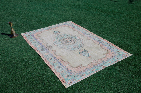 Unique Turkish large Vintage rug for home decor, oversize rug, area rug oushak rug boho rug bedroom kitchen rug  kilim rug, rugs 6x9, 666043