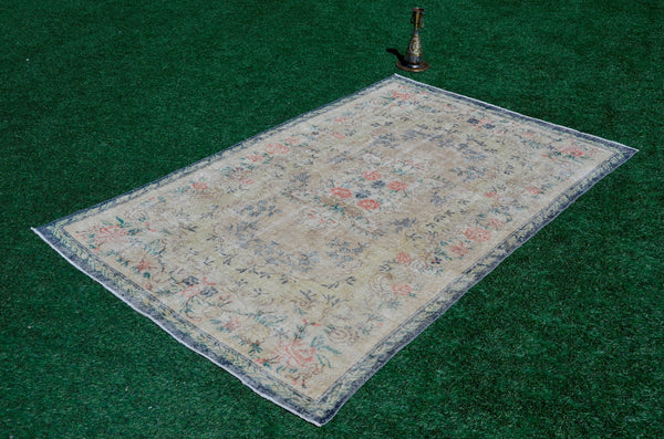Hand knotted Turkish large Vintage rug for home decor, oversize rug, area rug oushak rug boho bedroom rug kitchen rug  kilim rug, rugs 6x10, 666057