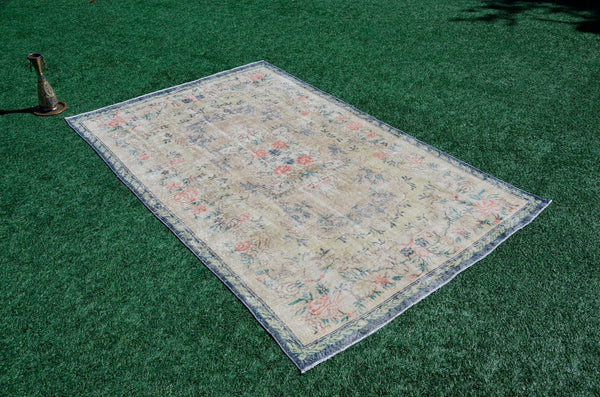 Hand knotted Turkish large Vintage rug for home decor, oversize rug, area rug oushak rug boho bedroom rug kitchen rug  kilim rug, rugs 6x10, 666057