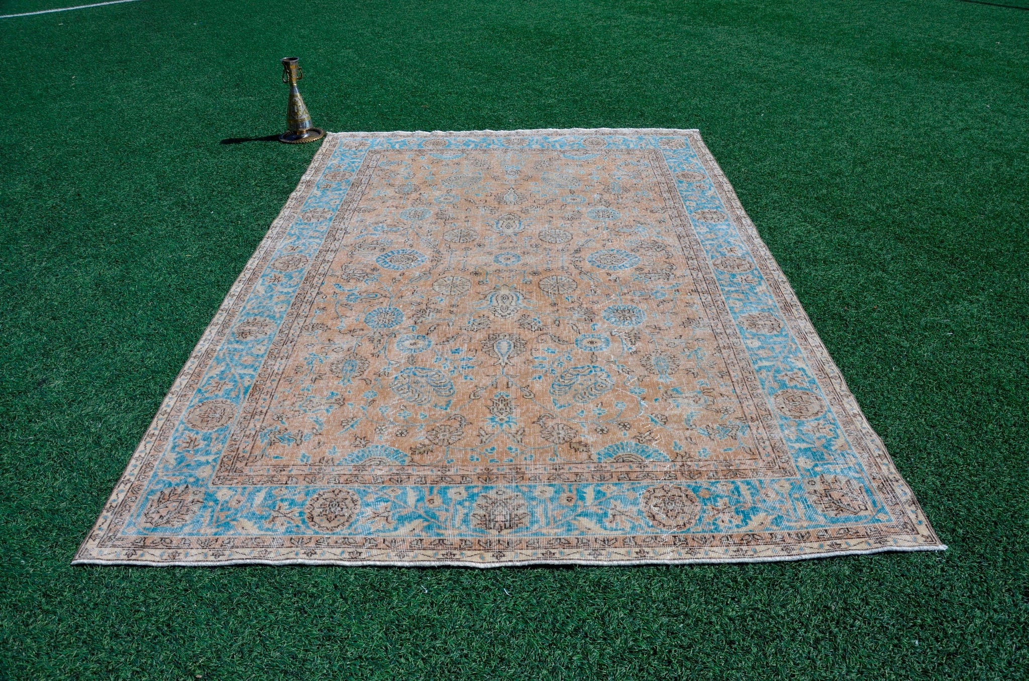 Unique Turkish large Vintage rug for home decor, oversize rug, area rug oushak rug boho rug bedroom kitchen rug  kilim rug, rugs 7x10, 666081