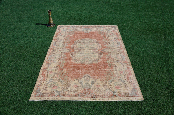 Unique Turkish large Vintage rug for home decor, oversize rug, area rug oushak rug boho rug bedroom kitchen rug  kilim rug, rugs 6x9, 666085
