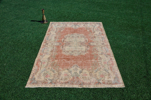 Unique Turkish large Vintage rug for home decor, oversize rug, area rug oushak rug boho rug bedroom kitchen rug  kilim rug, rugs 6x9, 666085