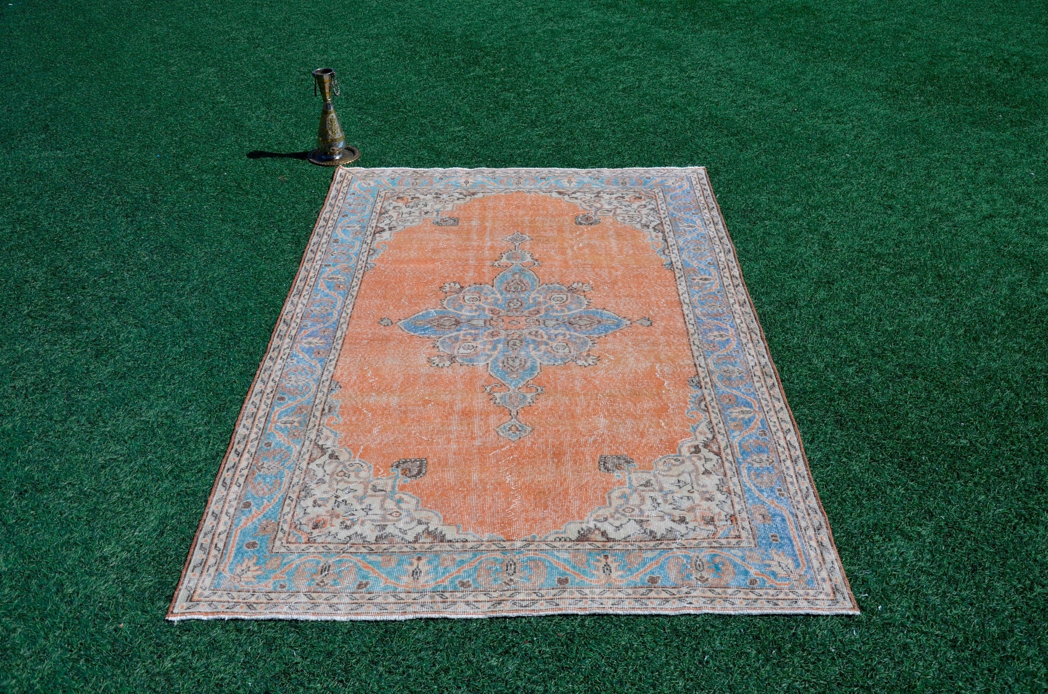 Hand knotted Turkish large Vintage rug for home decor, oversize rug, area rug oushak rug boho rug bedroom kitchen rug  kilim rug, rugs 6x9, 666088