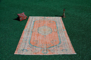 Hand knotted Turkish large Vintage rug for home decor, oversize rug, area rug oushak rug boho rug bedroom kitchen rug  kilim rug, rugs 6x9, 666094