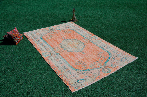 Hand knotted Turkish large Vintage rug for home decor, oversize rug, area rug oushak rug boho rug bedroom kitchen rug  kilim rug, rugs 6x9, 666094