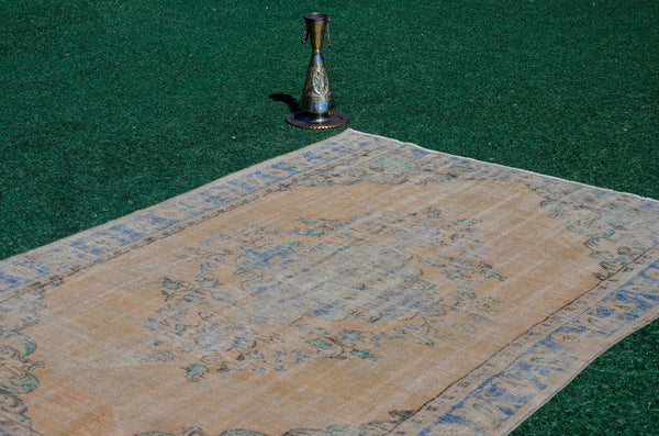 Natural Turkish large Vintage rug for home decor, oversize rug, area rug oushak rug boho rug bedroom rug kitchen rug  kilim rug, rugs 6x8, 666109