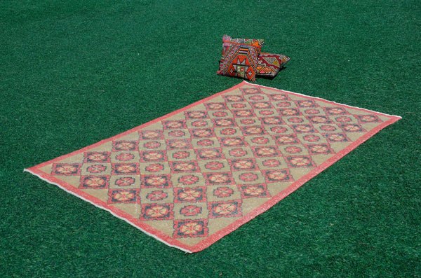 Vintage Handmade Turkish Anatolian rug for home decor, area rug, oushak rug boho rug bedroom rug kitchen rug bathroom rug kilim, rugs 4x7, 666140