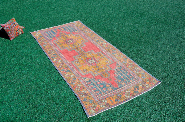 Handknotted Turkish rug for home decor, Vintage rug, area rug boho rug bedroom rug kitchen rug bathroom rug kilim handmade, rugs 4x9, 666149
