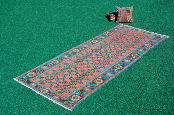 Natural Vintage Turkish runner rug for home decor, area rug, Anatolian oushak rug boho rug kitchen rug  bathroom rug kilim,  9'3" x 3'8", 666211