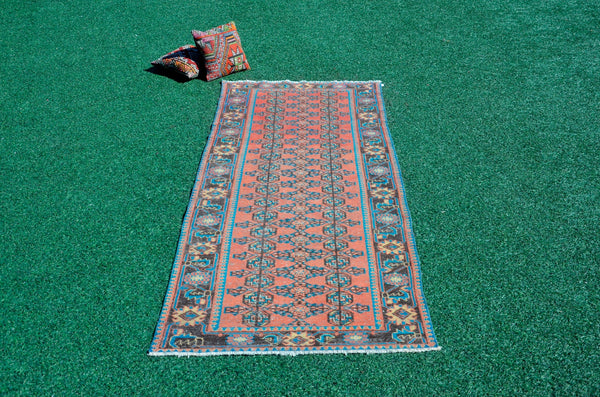 Natural Vintage Turkish runner rug for home decor, area rug, Anatolian oushak rug boho rug kitchen rug  bathroom rug kilim,  9'3" x 3'8", 666211