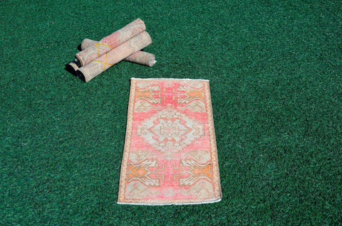 Turkish Handmade Vintage small area rug doormat for home decor, bathroom rug, area oushak rug bathroom mat kitchen kilim rug, rug 3.2x1.6, 665801