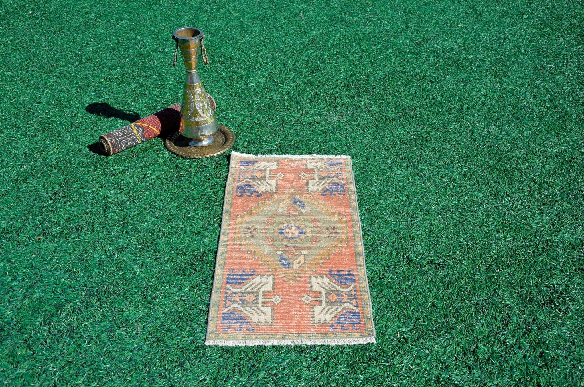 Turkish Handmade Vintage small area rug doormat for home decor, bathroom rug, area oushak rug bathroom mat kitchen kilim rug, rug 3.1x1.5, 665806