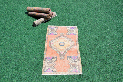 Handmade Turkish Vintage small area rug doormat for home decor, bathroom rug, area oushak rug bathroom mat kitchen kilim rug, rug 3.2x1.6, 665961