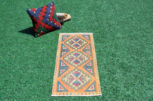 Handmade Turkish Vintage small area rug doormat for home decor, bathroom rug, area oushak rug bathroom mat kitchen kilim rug, rug 3.2X1.5, 665969