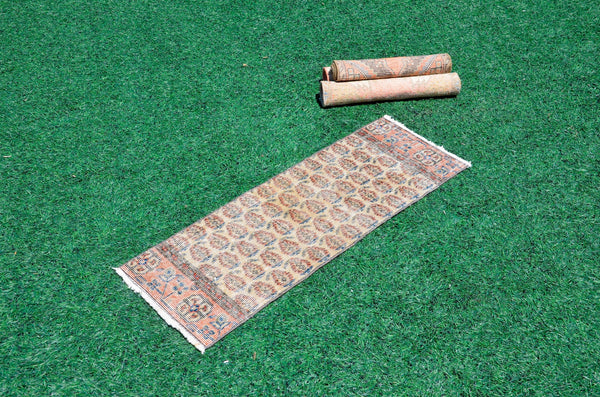 Handmade Turkish Vintage small area rug doormat for home decor, bathroom rug, area oushak rug bathroom mat kitchen kilim rug, rug 3.4x1.2, 666036