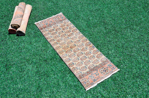 Handmade Turkish Vintage small area rug doormat for home decor, bathroom rug, area oushak rug bathroom mat kitchen kilim rug, rug 3.4x1.2, 666036